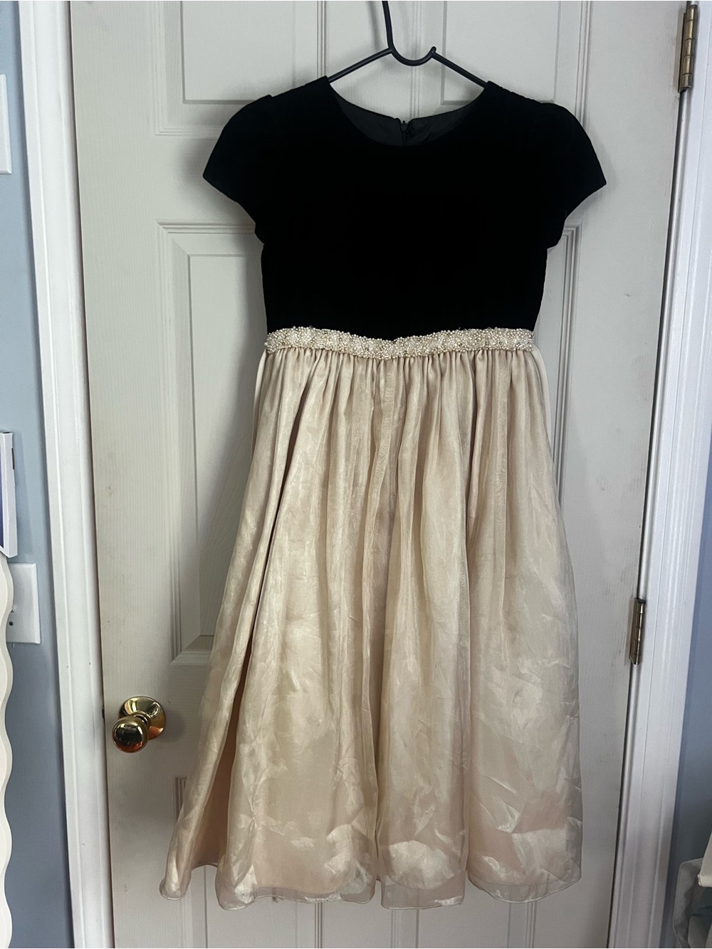 Cinderella Black velvet bodice dress with gold beaded waist size 14